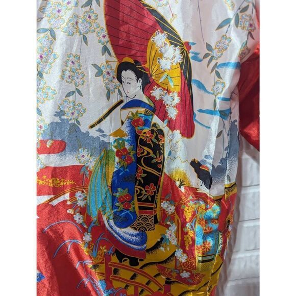 Uahong Mei Women's Red Beautiful Japanese Print Silk Robe Size M - Picture 5 of 6